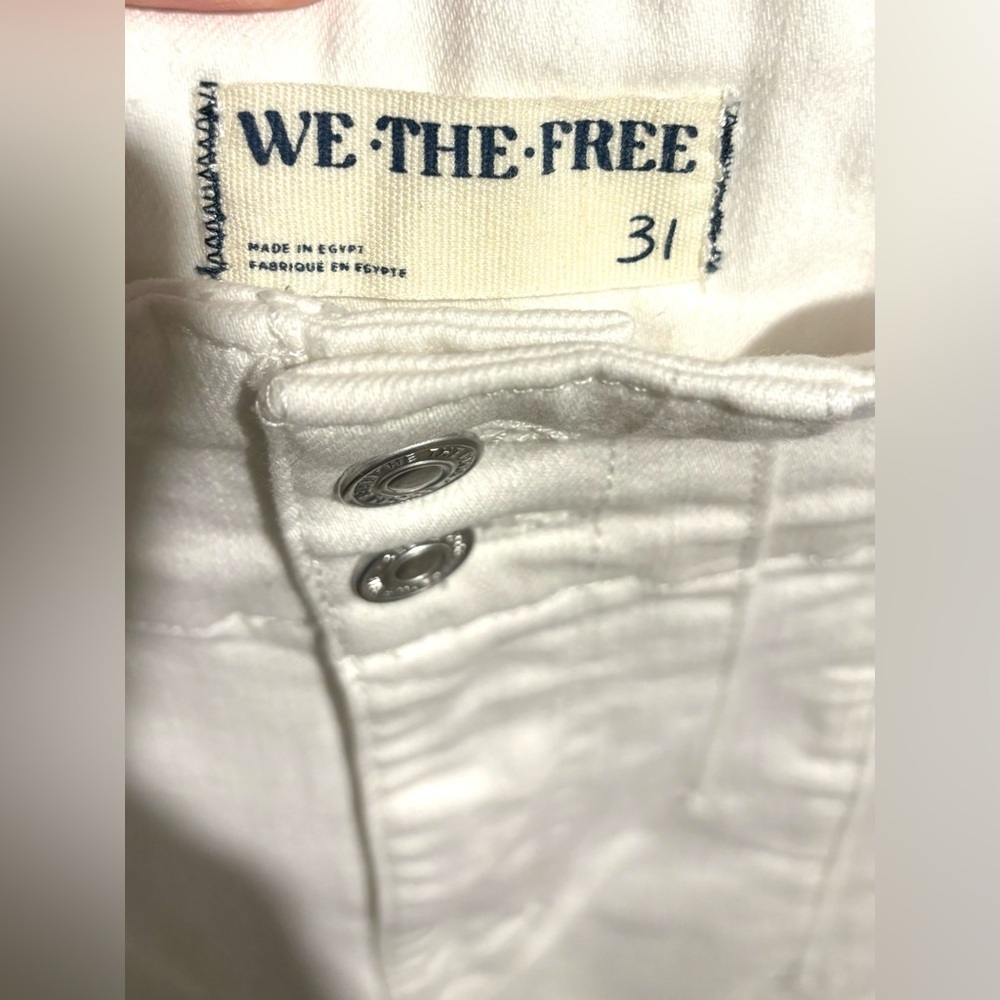 We The Free‎ People Flare Jeans High Rise Stretch White Frayed Hem Size 31 - Picture 5 of 7